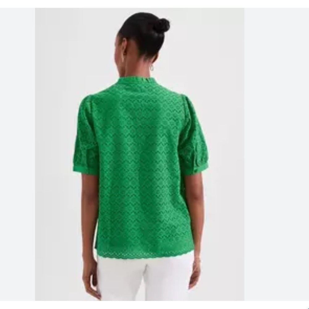 NEW Hobb Ellis Top Kelly Green Preppy Blouse Eyelet Summer Classic Cottage US 8 - Picture 3 of 13